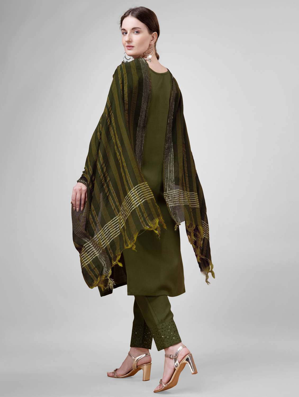 women embroidered three quarter sleeve kurta pant with dupatta set - 22014166 - Standard Image - 2