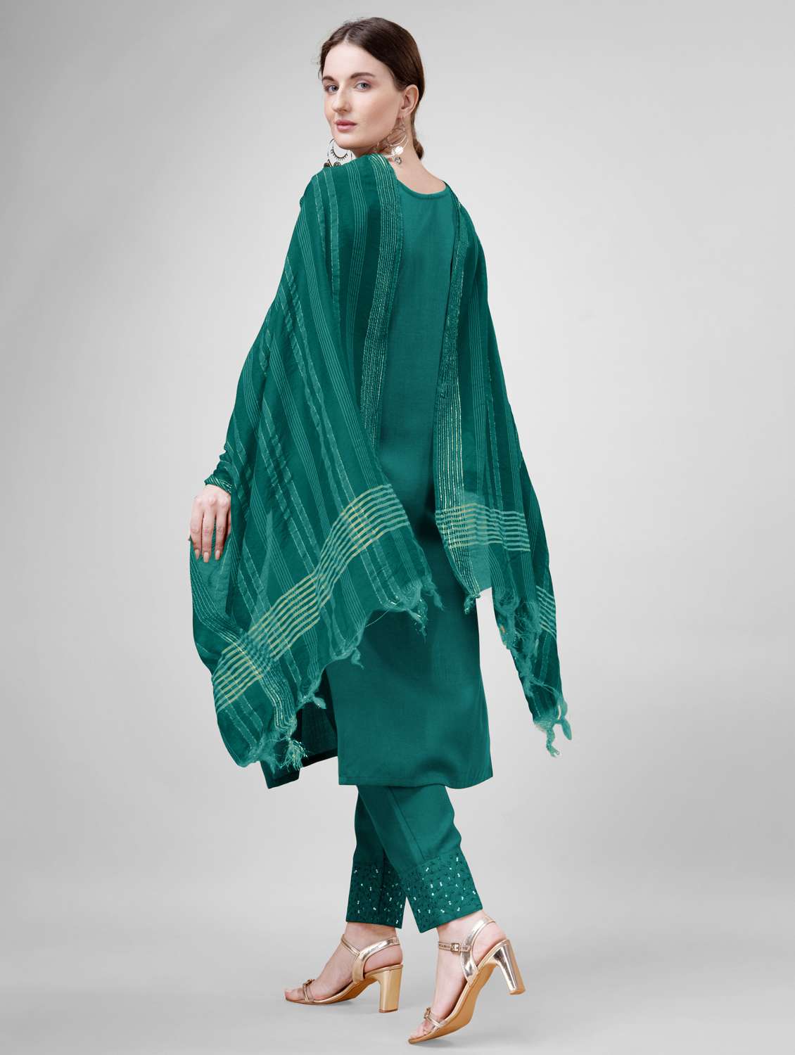 women embroidered three quarter sleeve kurta pant with dupatta set - 22014167 - Standard Image - 2