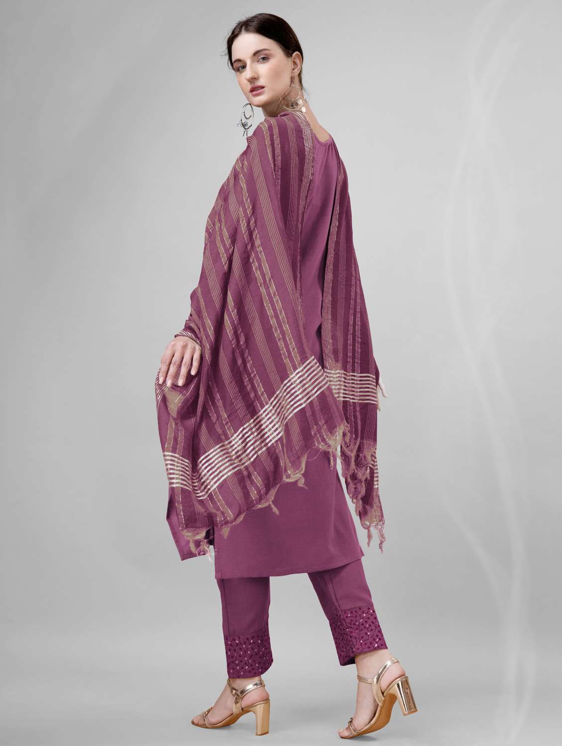 women three quarter sleeve kurta pant with dupatta set - 22014168 - Standard Image - 2