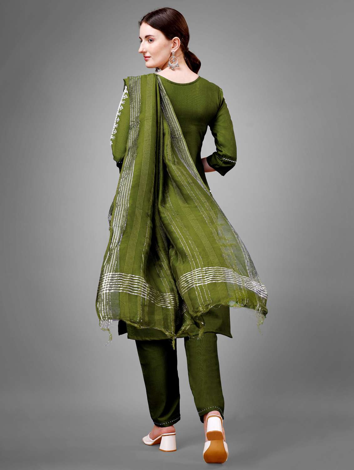 women three quarter sleeve kurta pant with dupatta set - 22014169 - Standard Image - 2