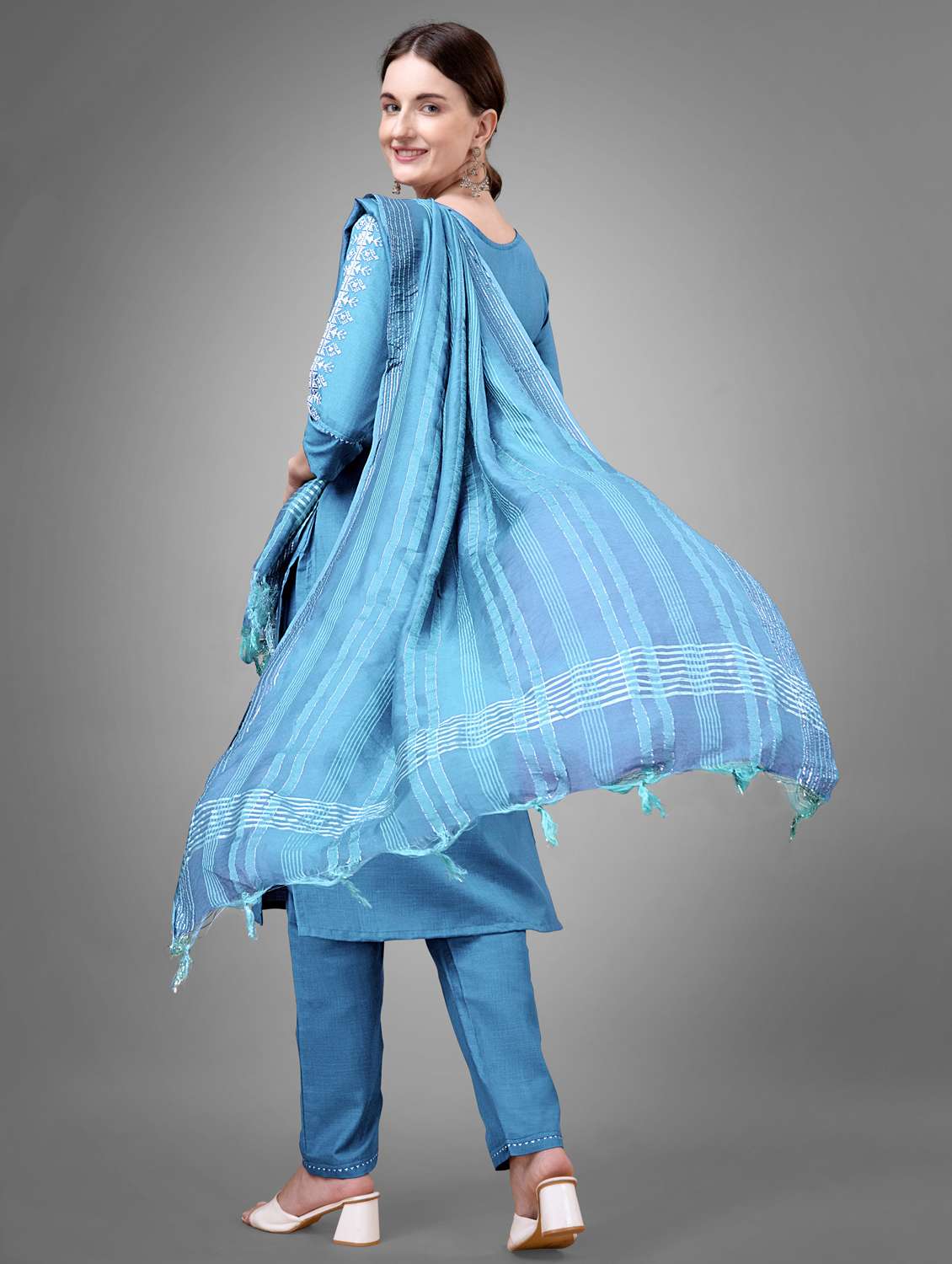 women three quarter sleeve kurta pant with dupatta set - 22014171 - Standard Image - 2