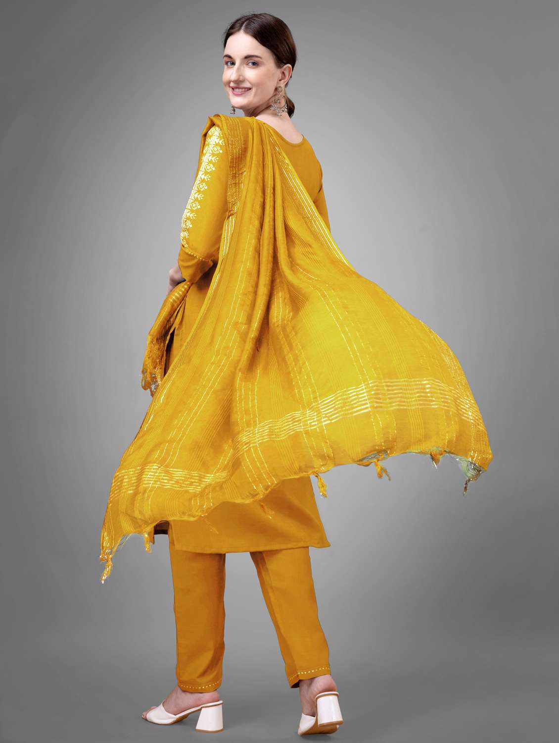 women three quarter sleeve kurta pant with dupatta set - 22014172 - Standard Image - 2