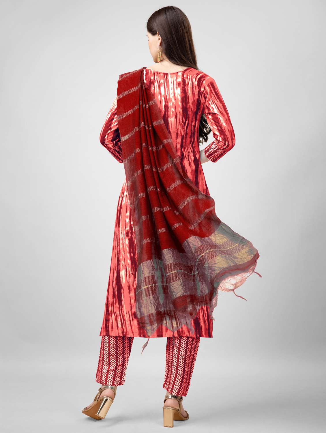 women printed three quarter sleeve kurta pant with dupatta set - 22014175 - Standard Image - 2