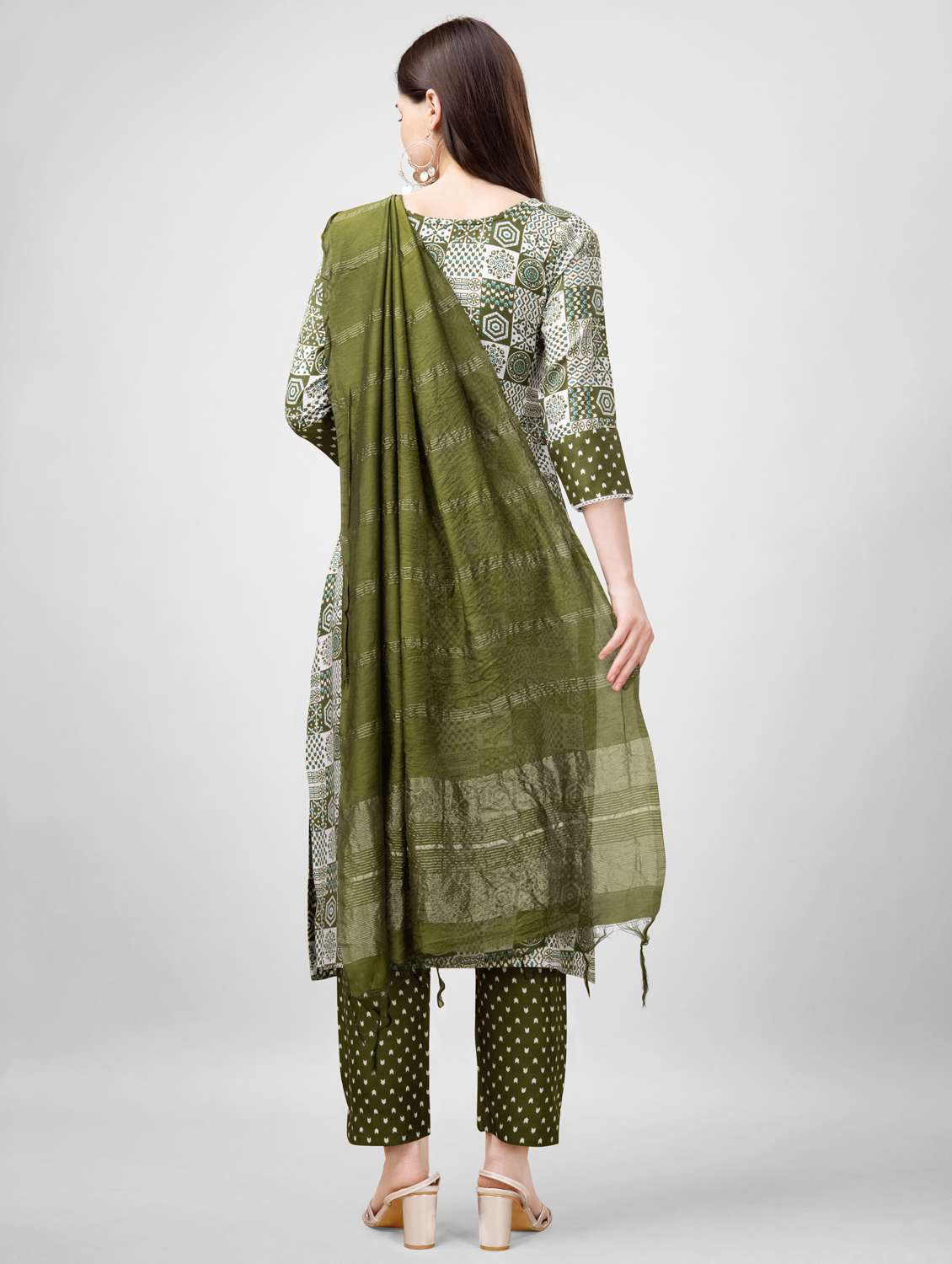 women printed three quarter sleeve kurta pant with dupatta set - 22014178 -  Standard Image - 2