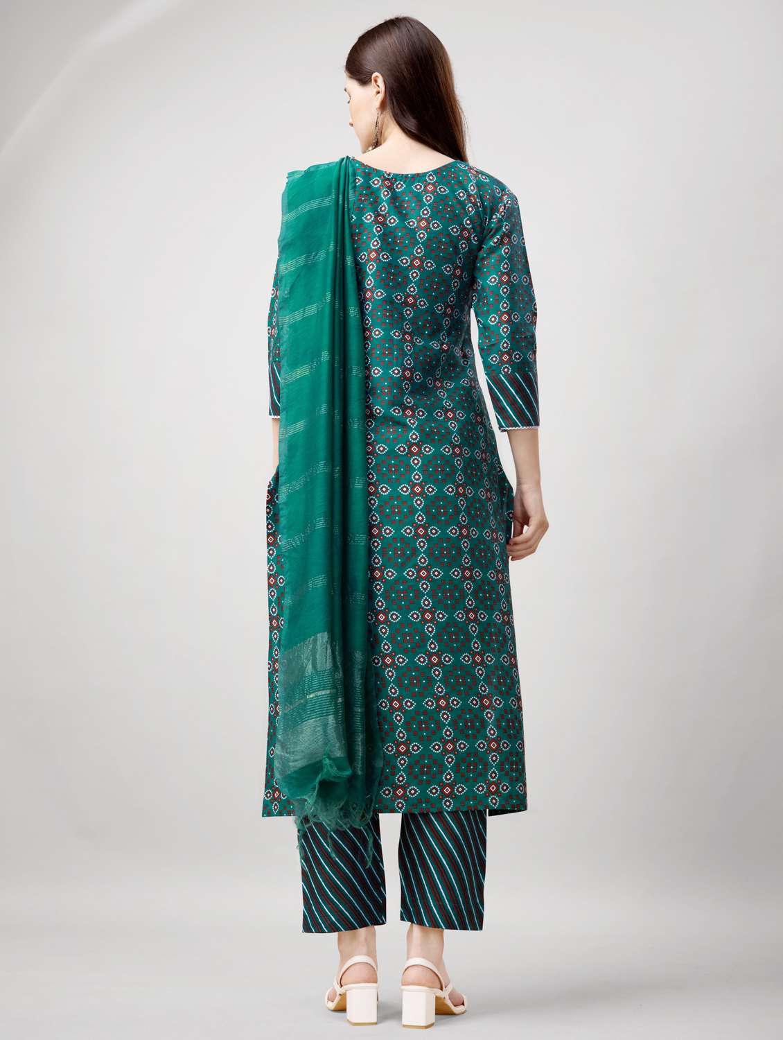 women three quarter sleeve kurta pant with dupatta set - 22014183 -  Standard Image - 2
