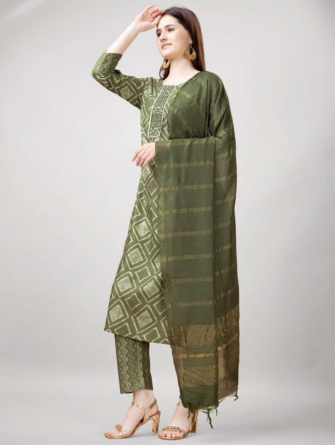 women three quarter sleeve kurta pant with dupatta set - 22014184 -  Standard Image - 2