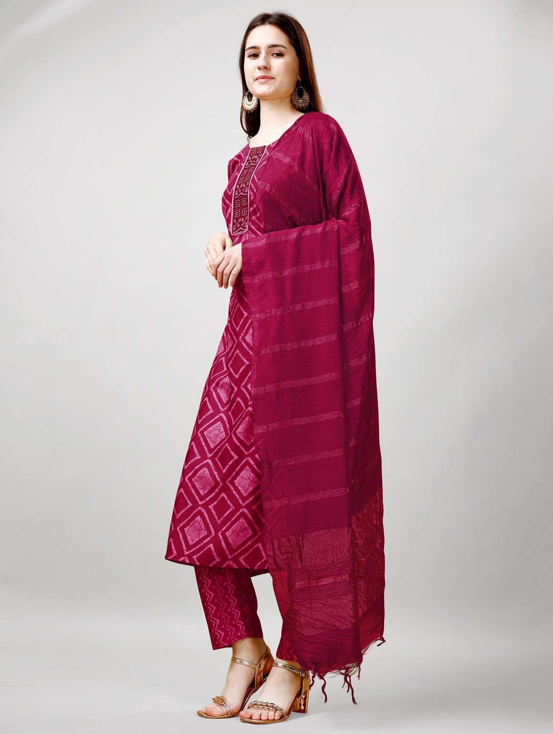 women three quarter sleeve kurta pant with dupatta set - 22014185 - Standard Image - 2