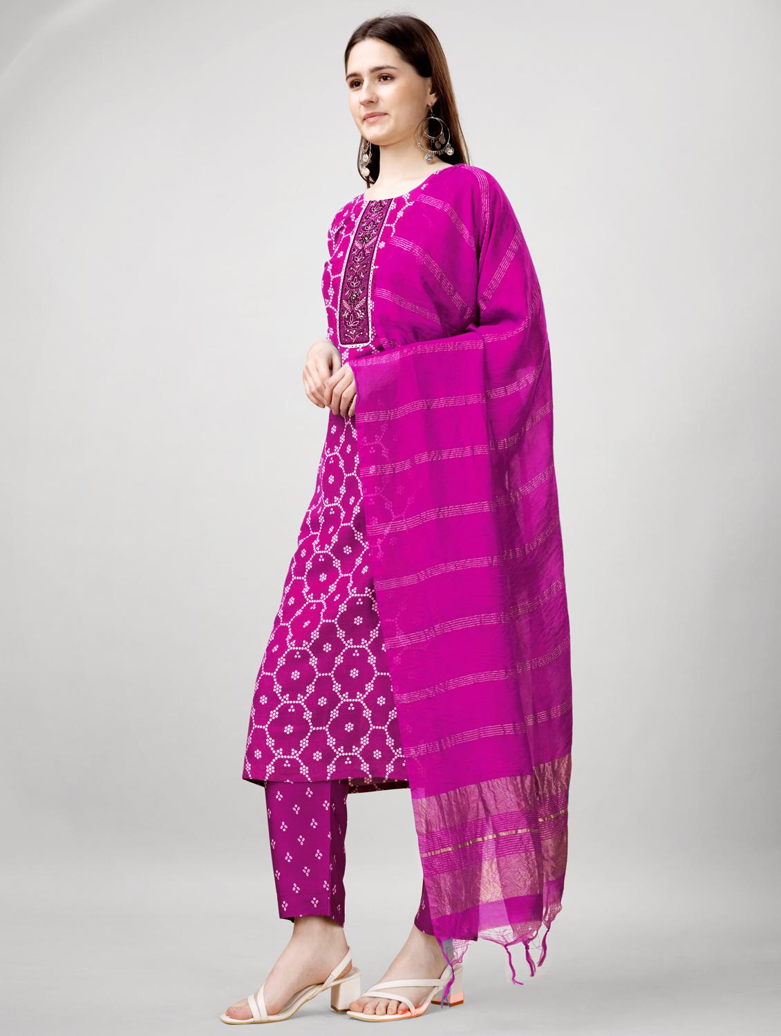 women three quarter sleeve kurta pant with dupatta set - 22014191 - Standard Image - 2