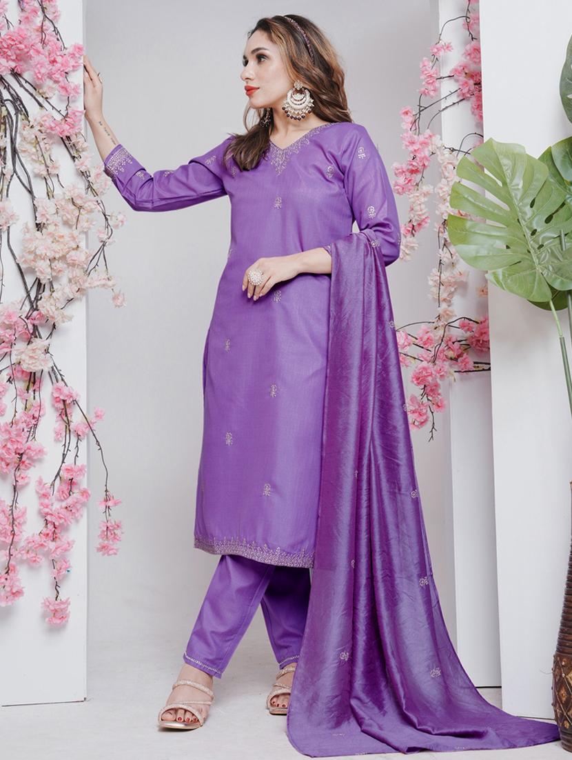 women three quarter sleeve kurta pant with dupatta set - 22014200 - Standard Image - 2