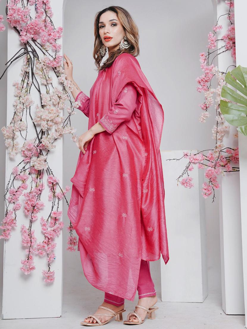 women three quarter sleeve kurta pant with dupatta set - 22014202 - Standard Image - 2