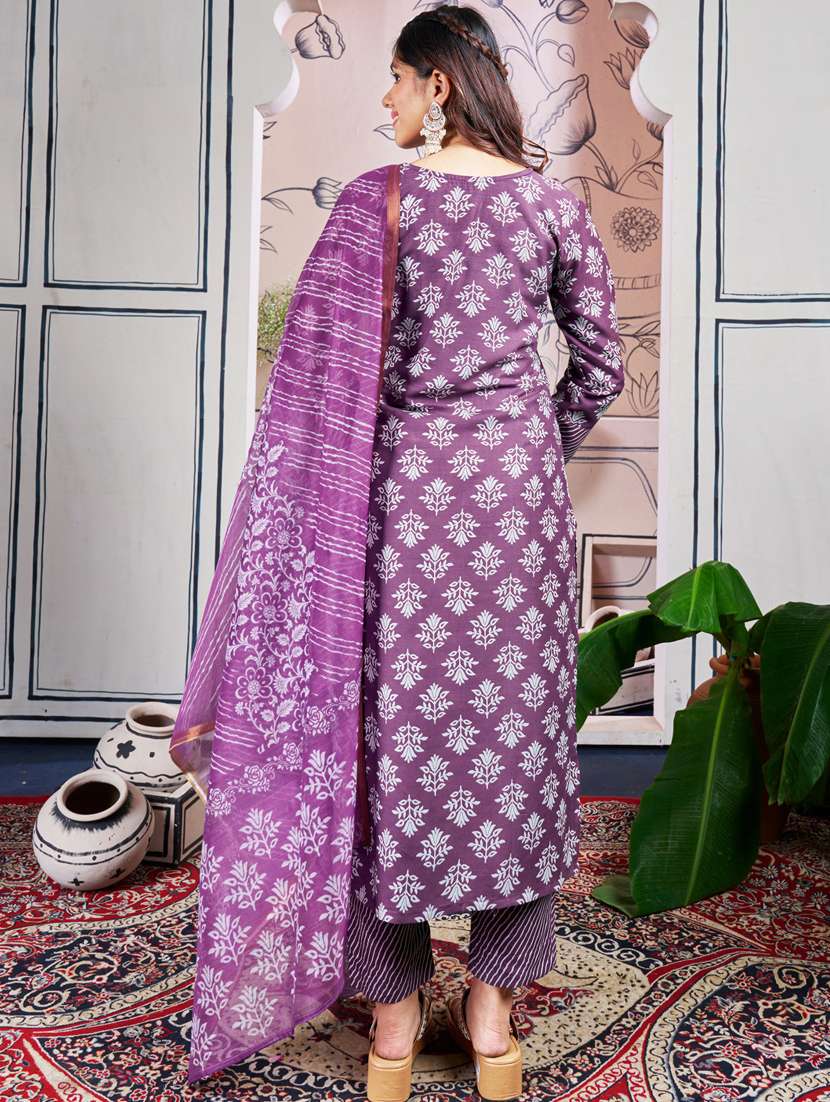 women three quarter sleeve kurta pant with dupatta set - 22014204 -  Standard Image - 2