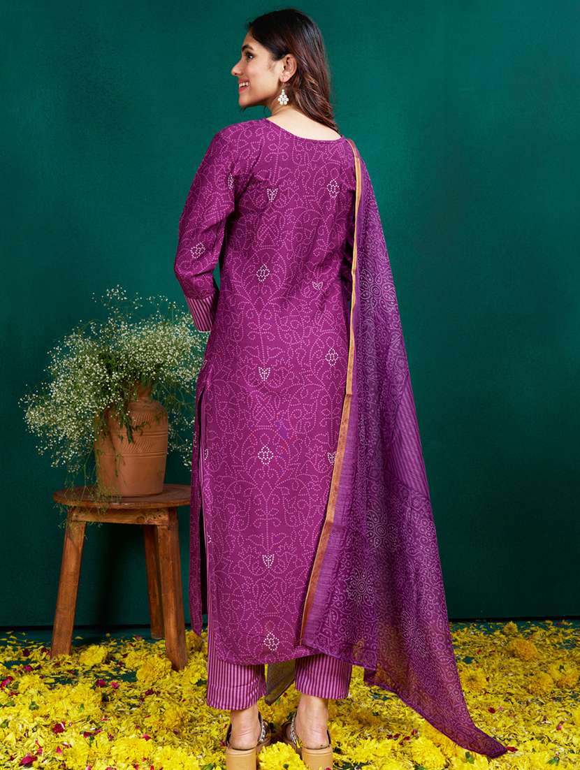 women three quarter sleeve kurta pant with dupatta set - 22014208 -  Standard Image - 2