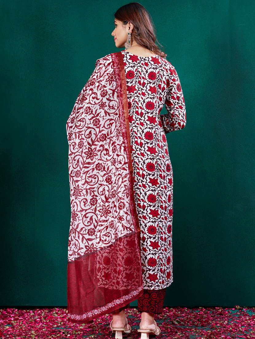 red viscose kurta pant set - 22014217 - Standard Image - 2