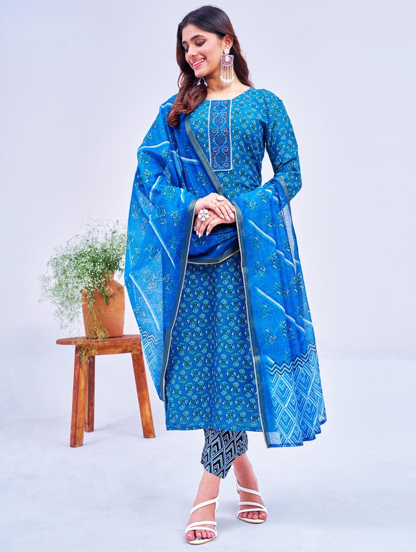 printed viscose rayon kurta pant set - 22014218 - Zoom Image - 0