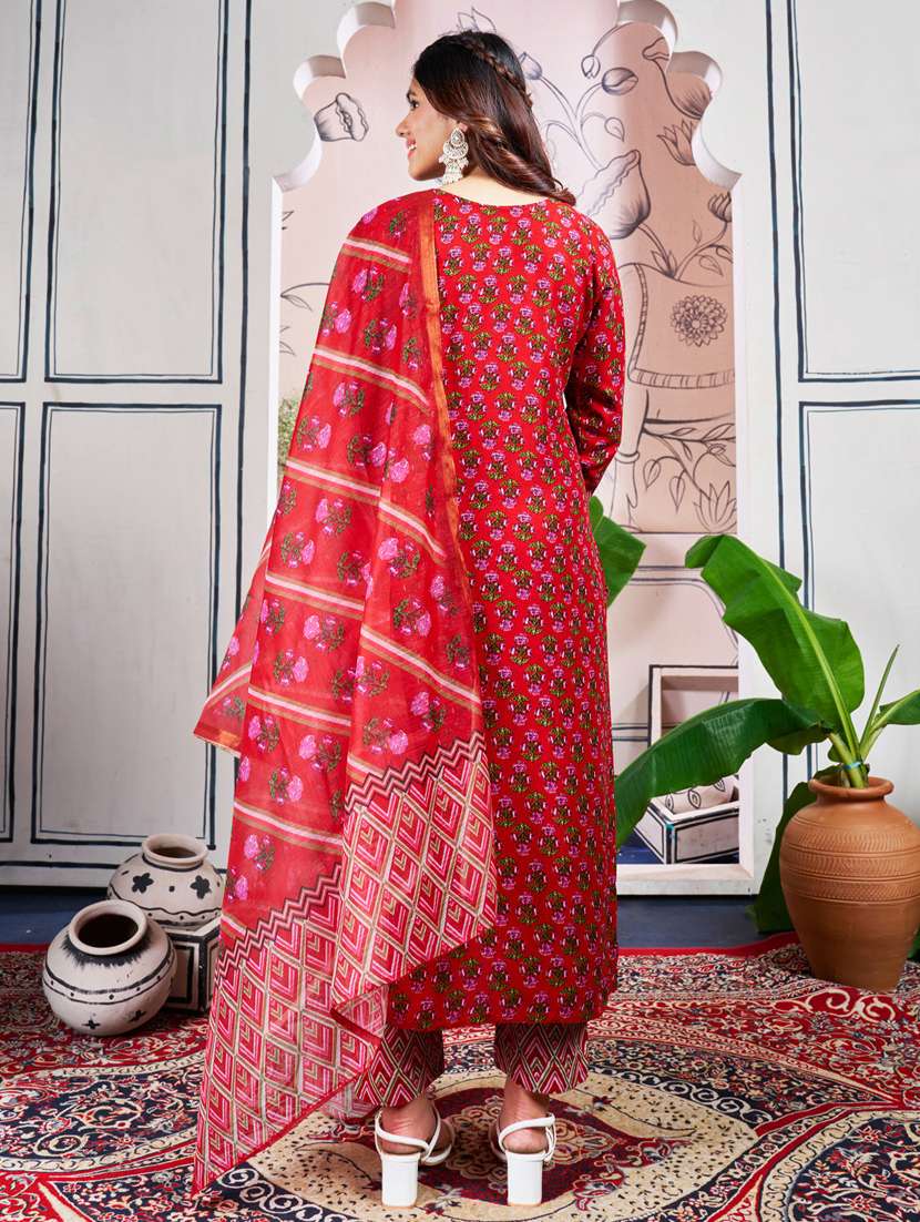 women printed three quarter sleeve kurta pant with dupatta set - 22014219 -  Standard Image - 2