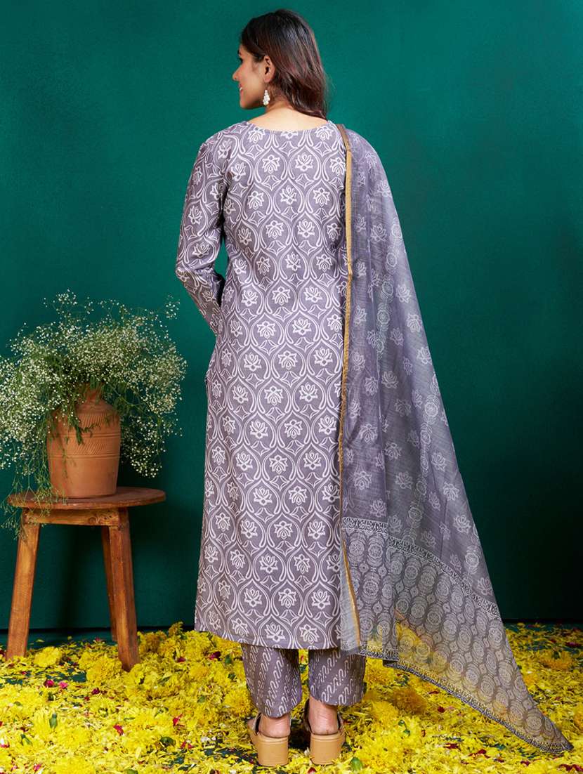 women printed three quarter sleeve kurta pant with dupatta set - 22014221 -  Standard Image - 2