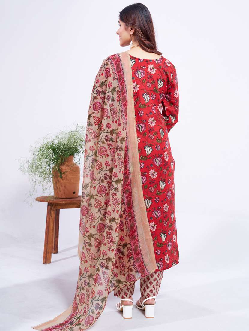women printed three quarter sleeve kurta pant with dupatta set - 22014233 - Standard Image - 2