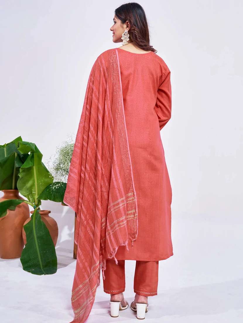 women embroidered three quarter sleeve kurta pant with dupatta set - 22014238 -  Standard Image - 2