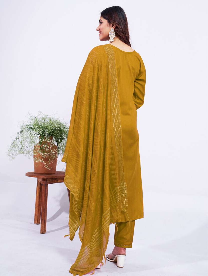 women embroidered three quarter sleeve kurta pant with dupatta set - 22014240 - Standard Image - 2