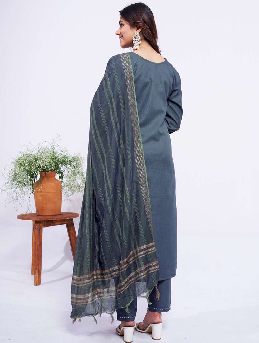 women embroidered three quarter sleeve kurta pant with dupatta set - 22014241 - Standard Image - 2