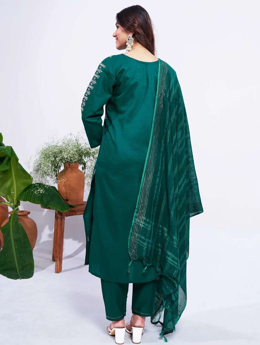 women embroidered three quarter sleeve kurta pant with dupatta set - 22014244 -  Standard Image - 2