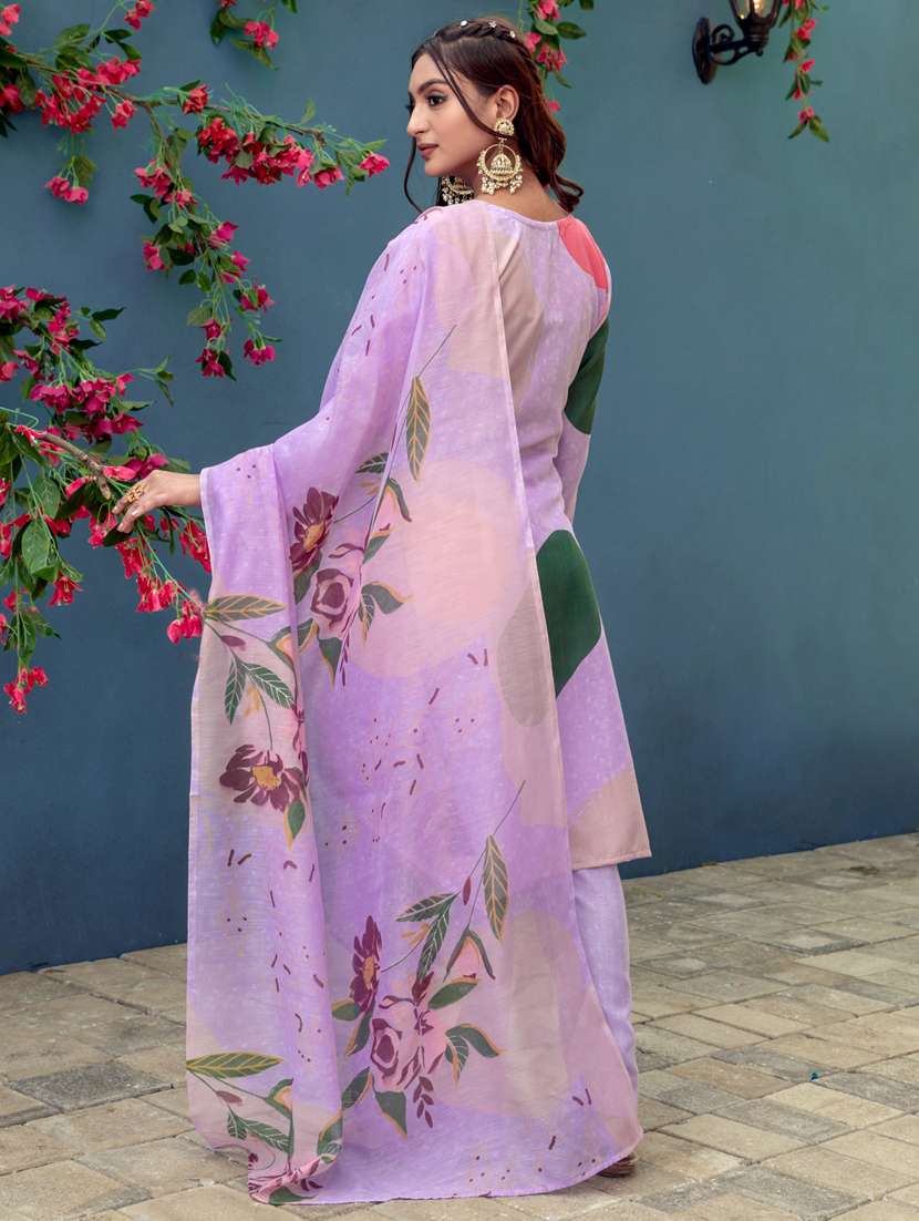 women floral print three quarter sleeve kurta pant with dupatta set - 22014247 - Standard Image - 2