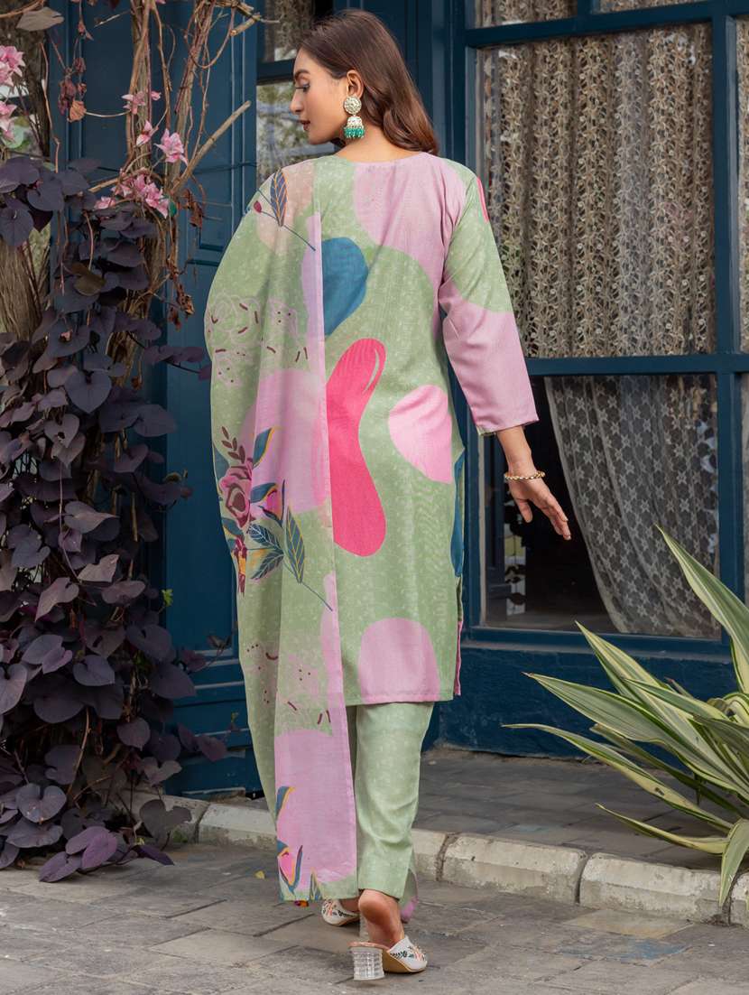 women floral print three quarter sleeve kurta pant with dupatta set - 22014248 - Standard Image - 2