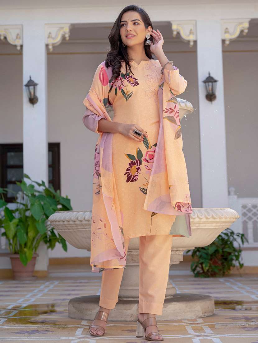 women floral print three quarter sleeve kurta pant with dupatta set - 22014249 - Standard Image - 2