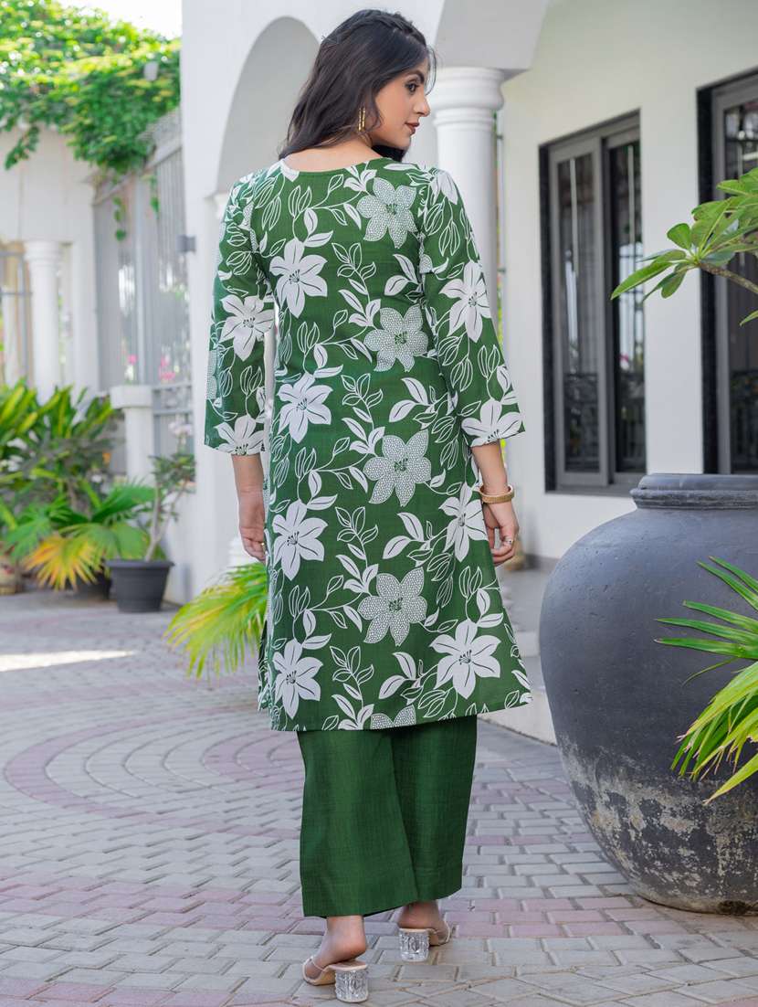 women printed three quarter sleeve kurta and pant set - 22014251 - Standard Image - 2
