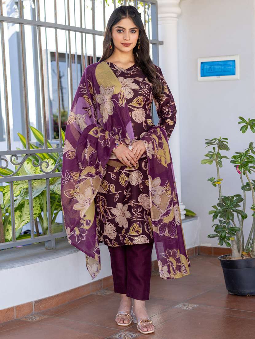 women three quarter sleeve kurta pant with dupatta set