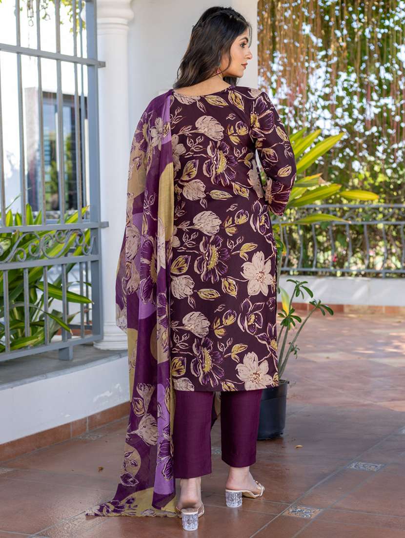 women three quarter sleeve kurta pant with dupatta set - 22014256 -  Standard Image - 2