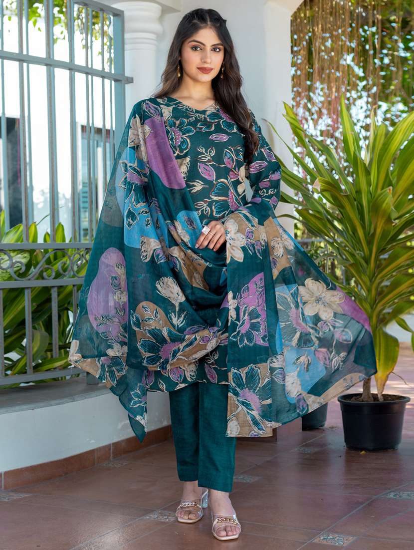 women three quarter sleeve kurta pant with dupatta set