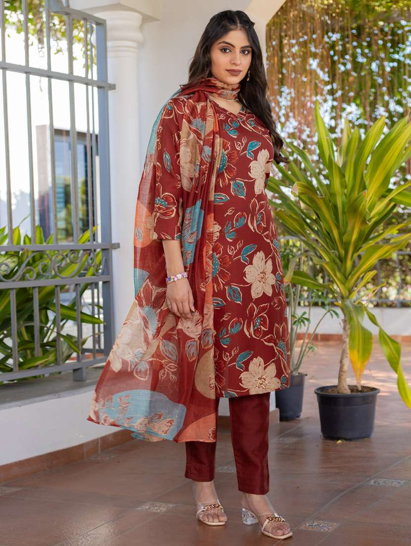 women three quarter sleeve kurta pant with dupatta set - 22014258 - Standard Image - 2