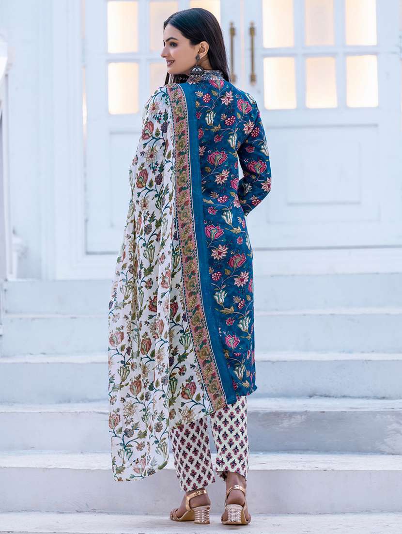 women floral print three quarter sleeve kurta pant with dupatta set - 22014259 - Standard Image - 2
