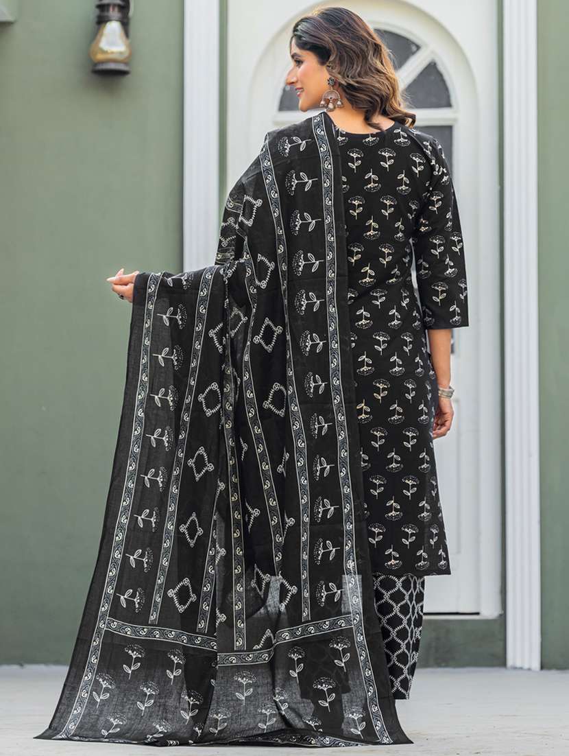 women printed three quarter sleeve kurta pant with dupatta set - 22014263 - Standard Image - 2