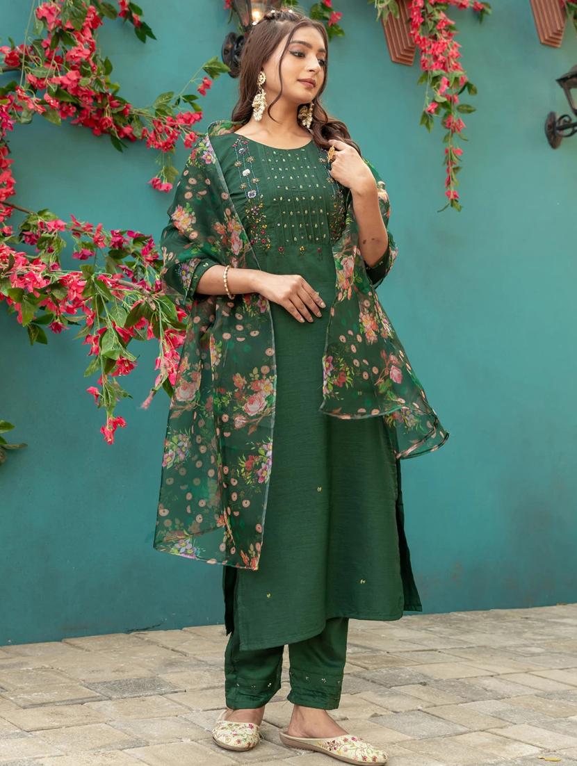 women embroidered three quarter sleeve kurta pant set - 22014274 - Standard Image - 2