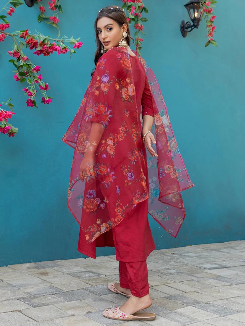 women embroidered three quarter sleeve kurta pant set - 22014275 - Standard Image - 2