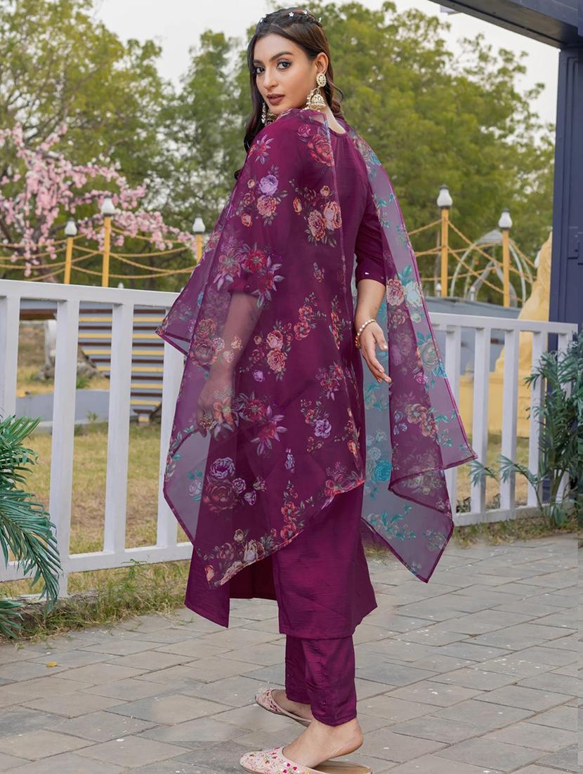 women three quarter sleeve kurta pant with dupatta set - 22014276 - Standard Image - 2