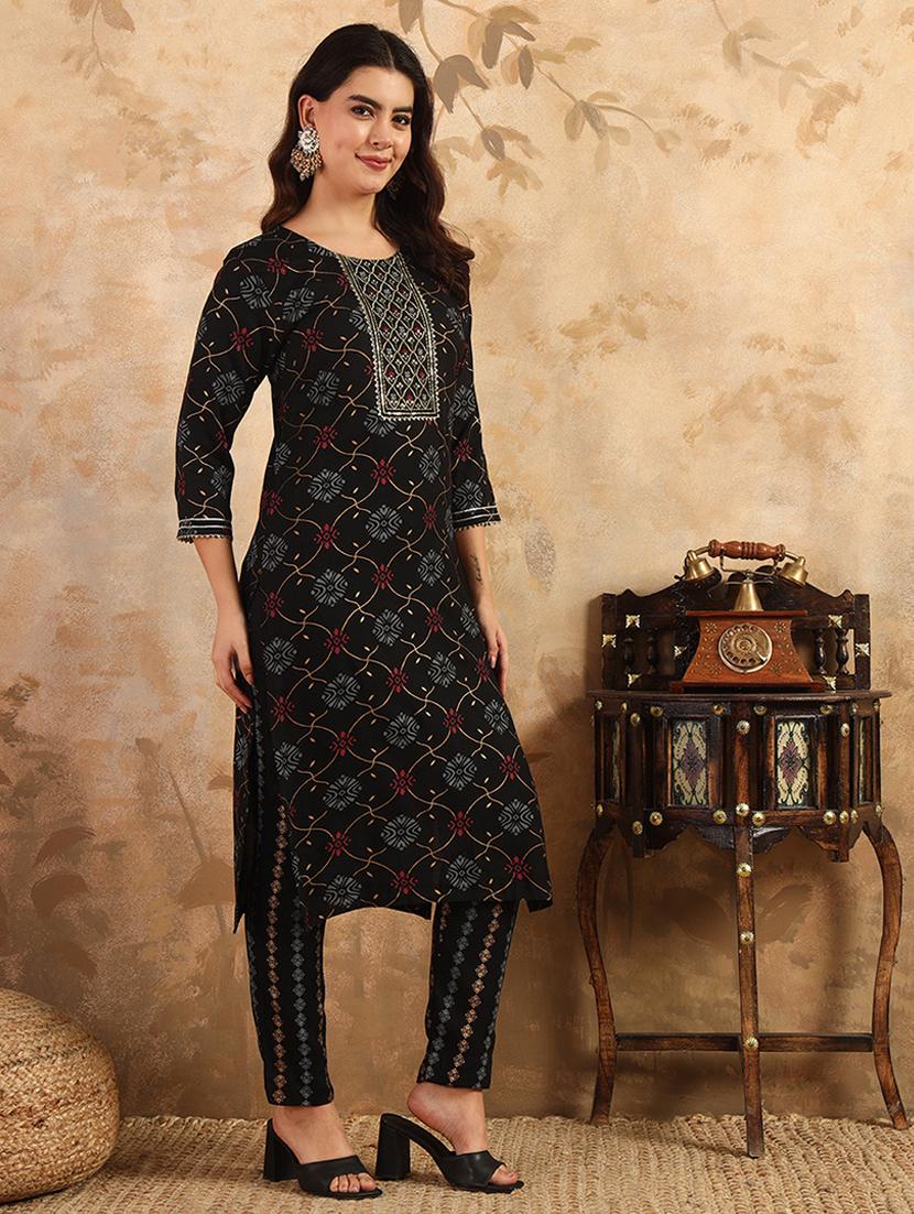 women printed three quarter sleeve kurta pant set - 22014280 - Standard Image - 2