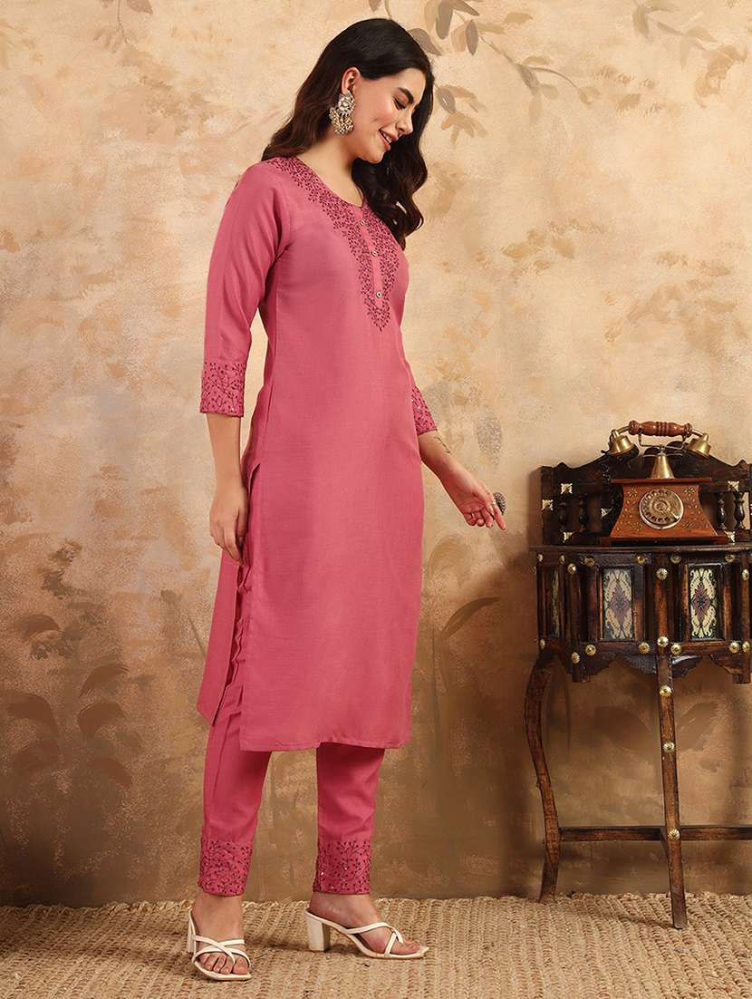 women three quarter sleeve kurta pant with dupatta set - 22014283 - Standard Image - 2