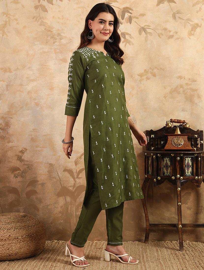 women three quarter sleeve kurta pant with dupatta set - 22014284 - Standard Image - 2