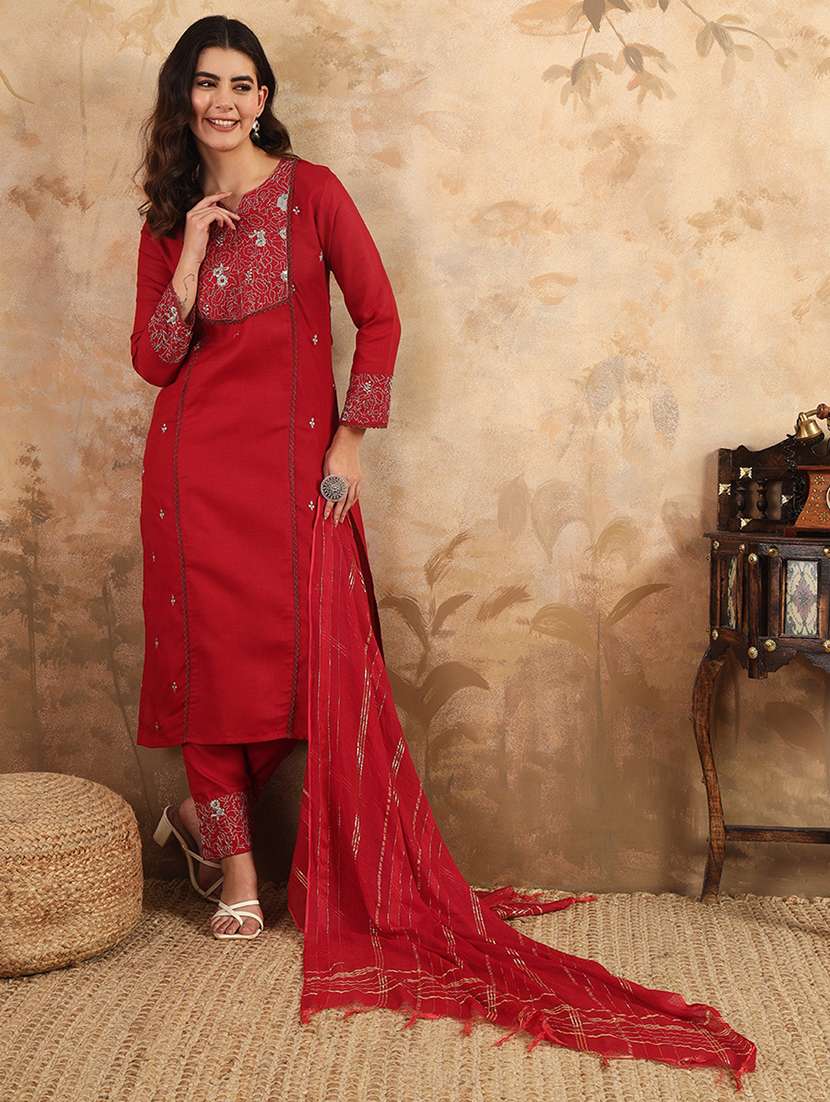 women three quarter sleeve kurta pant with dupatta set - 22014285 -  Standard Image - 2