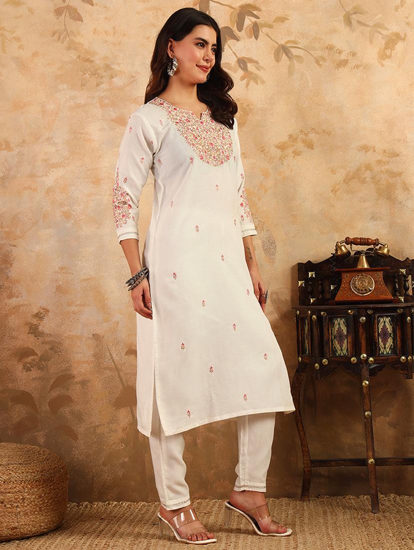 women three quarter sleeve kurta pant with dupatta set - 22014288 - Standard Image - 2