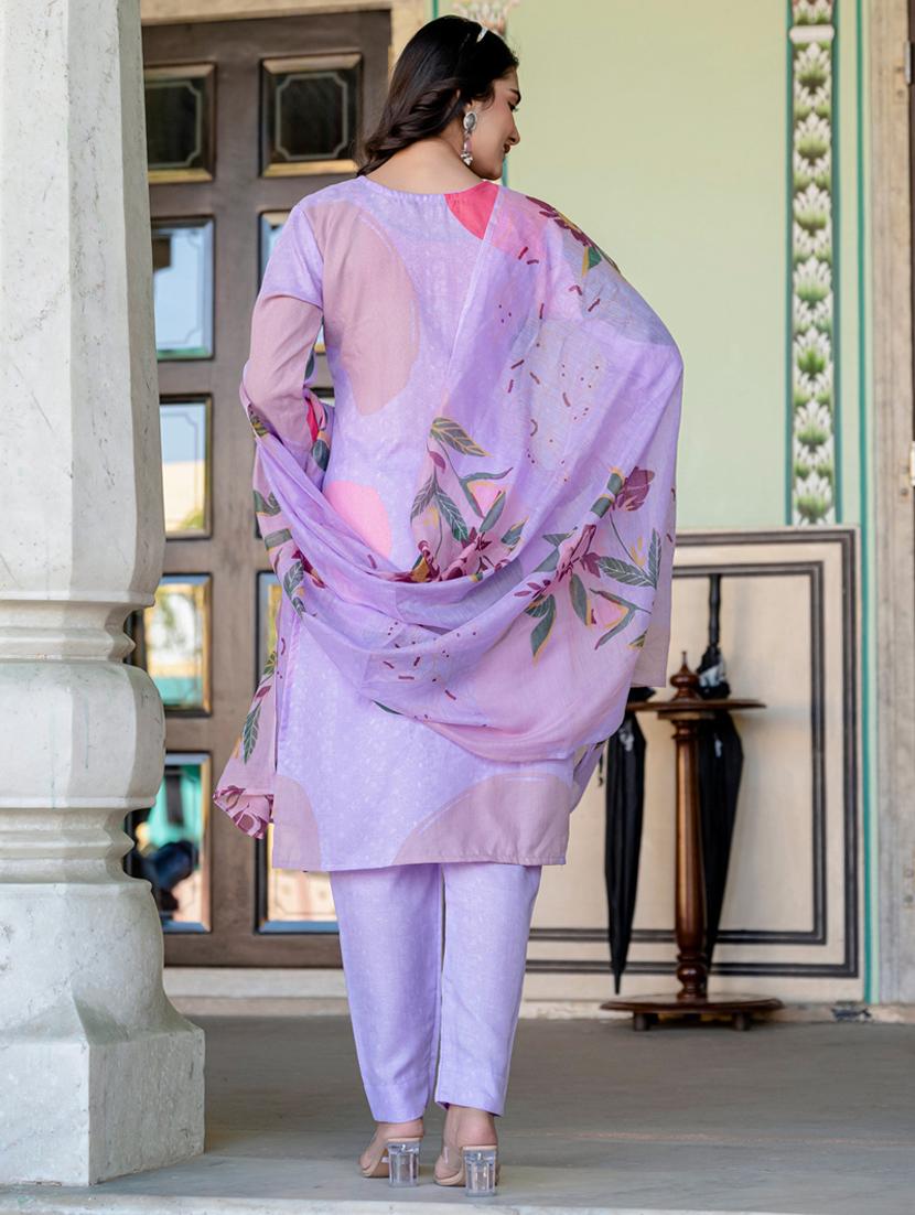 women printed three quarter sleeve kurta pant with dupatta set - 22014291 - Standard Image - 2