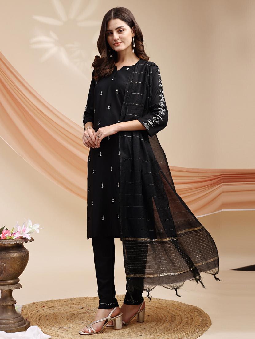 women three quarter sleeve kurta pant with dupatta set - 22014294 - Standard Image - 2