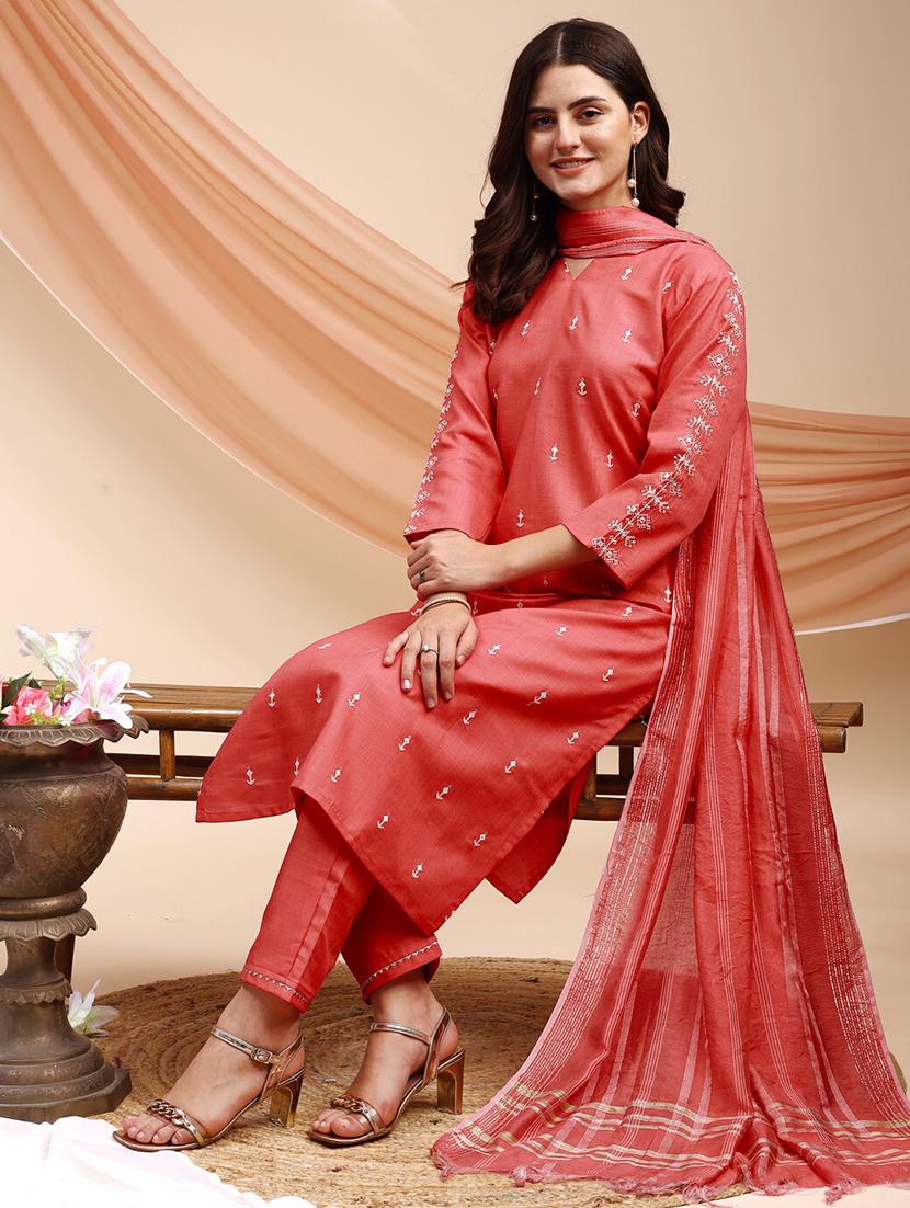 women three quarter sleeve kurta pant with dupatta set - 22014295 - Standard Image - 2