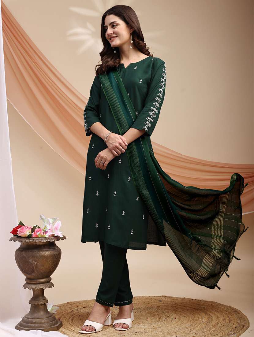 women three quarter sleeve kurta pant with dupatta set - 22014296 - Standard Image - 2