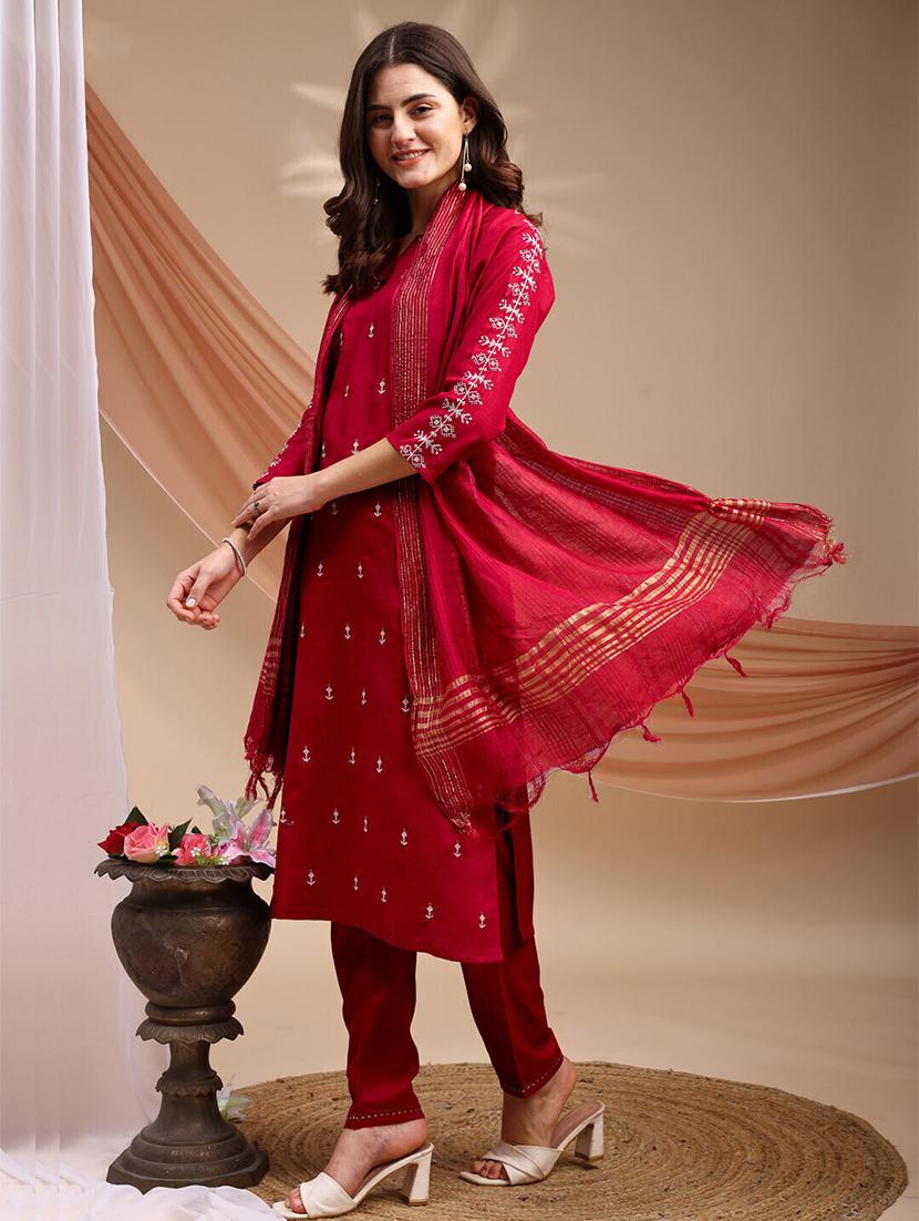women three quarter sleeve kurta pant with dupatta set - 22014300 - Standard Image - 2