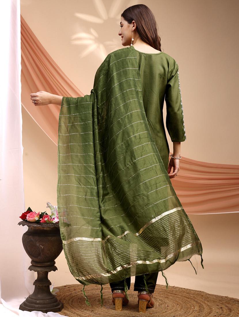 women three quarter sleeve kurta pant with dupatta set - 22014301 - Standard Image - 2