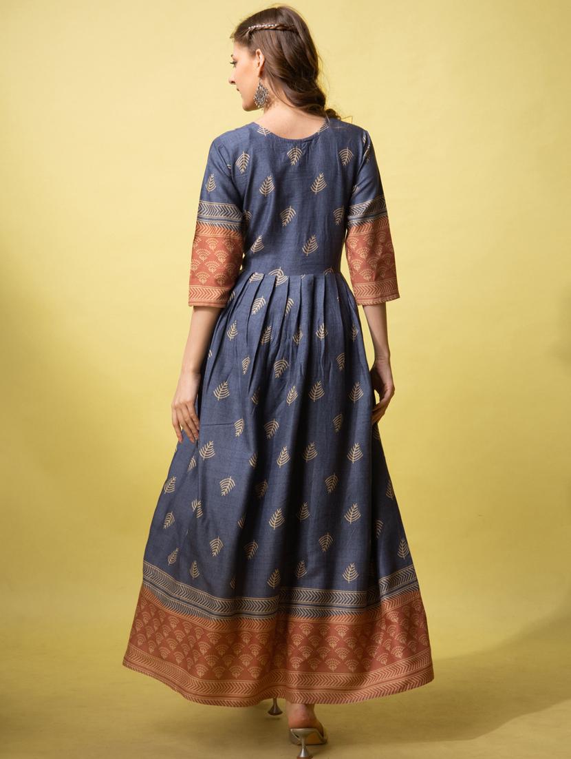women printed three quarter sleeve anarkali kurta - 22014313 - Standard Image - 2